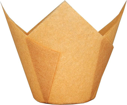 Extra Large Jumbo Muffin Greaseproof paper Baking cupcake cups, 2-1/4" x 3-3/4" Natural Tulip Baking Cup Case of 125 pcs (Extra Large) (125)