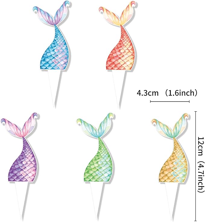 25Pcs Mermaid Tails Cupcake Toppers Mermaid Tail for Mermaid Party Decoration Baby Shower Party Supplies 竊늯wo-sidedç«?"<div>
