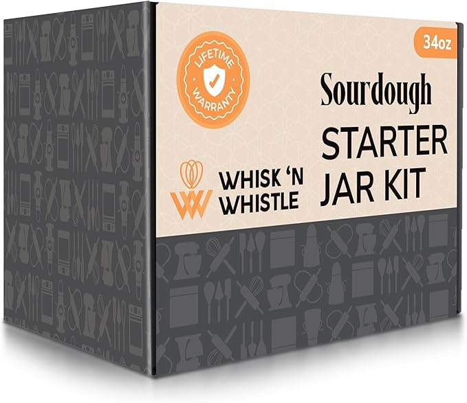 Sourdough Starter Kit - 34oz Large Capacity Glass Fermentation Jar with Lid, Silicon Spatula, and Measuring Spoons - Beginner Sourdough Starter Kit, Sourdough Bread Baking Supplies, Fermentation Kit