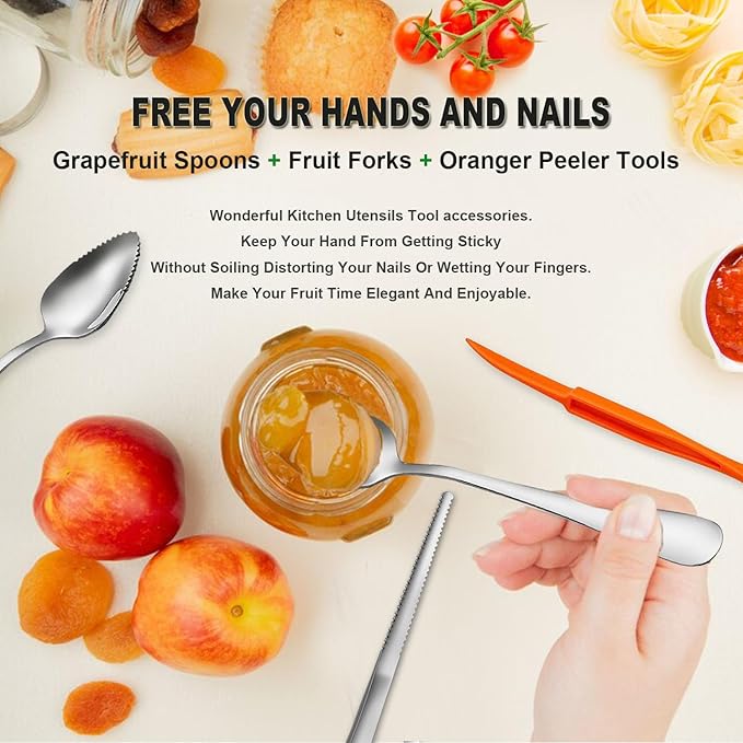 Grapefruit Spoons Serrated Edge Stainless Steel Fruit Knife Grapefruit Utensils Tool Dessert Spoons for Citrus Lemon Kiwi Salads Melon Lime Pitaya Apple Fruit Puree