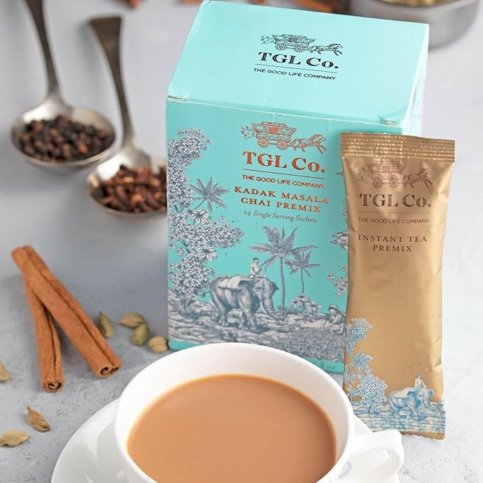 TGL Co. Kadak Masala Chai Instant Tea Premix – 14 Sachets | Bold Indian Spiced Chai Powder | Ready-to-Mix Hot Beverage