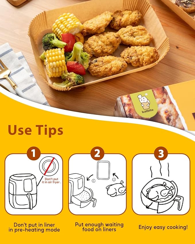 Katbite Air Fryer Liners Disposable - 8.6x5.5'' 130PCS Rectangle Paper Liners, Thick Airfryer Parchment Paper Liners for Dual Air Fryer, DZ201, DZ401, FG551