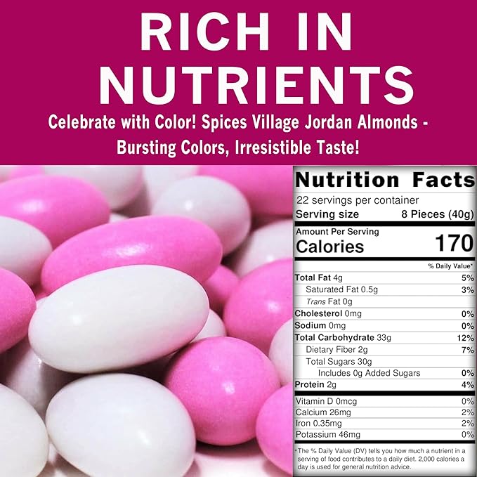 Spices Village Jordan Almonds, Pink and White, Crunchy Candy Coated Almonds, 32 oz, Perfect for Weddings, Baby Showers, Parties, Favors, and Gifting, Kosher Certified