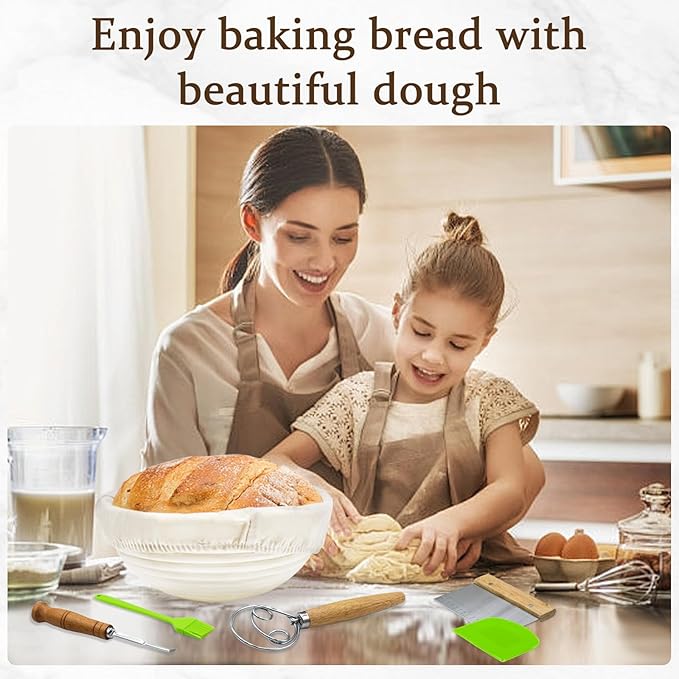 Banneton Sourdough Bread Baking Supplies: 2-Piece Rattan 9" Round Bread Proofing Basket set with Linen Liners - Non-Stick for Beginners & Home Bakers