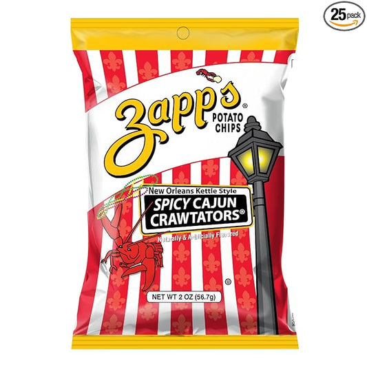 Zapp???New Orleans Kettle-Style Potato Chips Cajun Crawtator Flavor (2 oz Bags, 25 Count), Crunchy Chips with a Spicy Kick, Perfect On-The-Go, Gluten Free Snack
