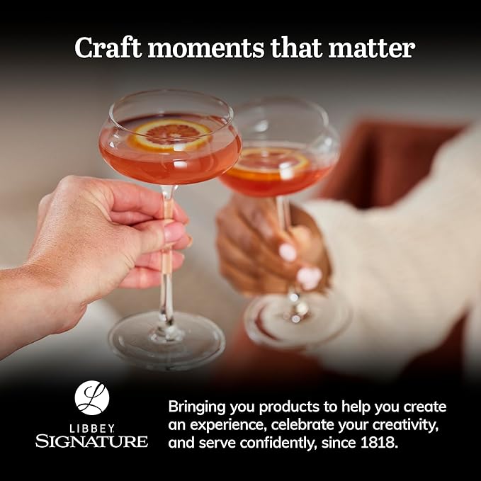 Libbey Signature Stratford Coupe Cocktail Glasses Set of 4, Artful, Lavish Coupe Martini Glasses, Stemmed Cocktail Glasses for Weddings, Birthdays