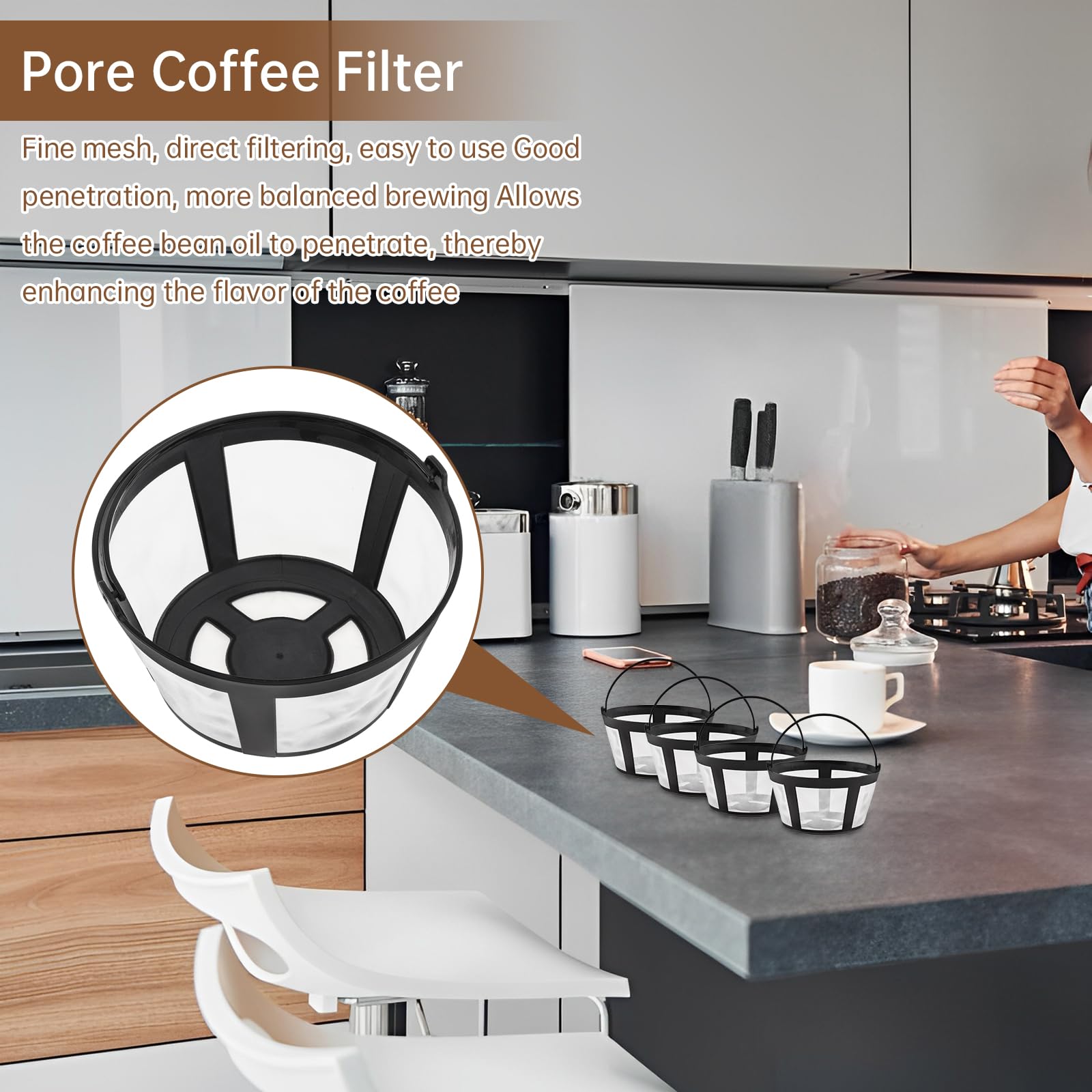 TQEONKL 8-12 Cups Reusable Coffee Filter Baskets 4-Pack, Compatible with Mr. Coffee, Black &