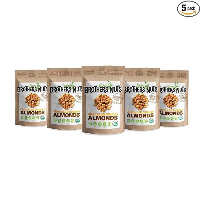Brothers Nuts Crackled Cheezy Almonds – Organic, Sprouted Almonds – Healthy Keto Snack – Vegan, Gluten-Free, Kosher – No Preservatives – 6oz (5 Pack)