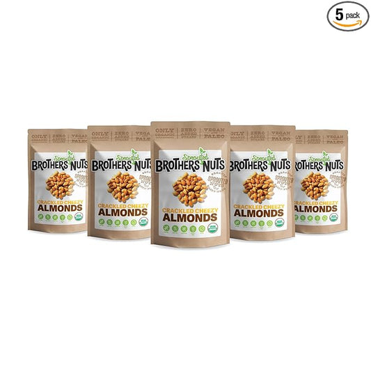 Brothers Nuts Crackled Cheezy Almonds – Organic, Sprouted Almonds – Healthy Keto Snack – Vegan, Gluten-Free, Kosher – No Preservatives – 6oz (5 Pack)