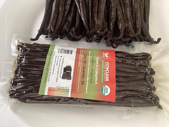 50 Organic Grade A Madagascar Vanilla Beans. Certified USDA Organic for Extract and all things Vanilla by FITNCLEAN VANILLA. ~5" Bulk Fresh Bourbon NON-GMO Pods.