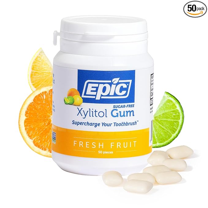 Epic 100% Xylitol Fresh Fruit Chewing Gum - Sugar Free, Aspartame Free Dental Gum - Supports Oral Health & Fresh Breath - 50 Pieces