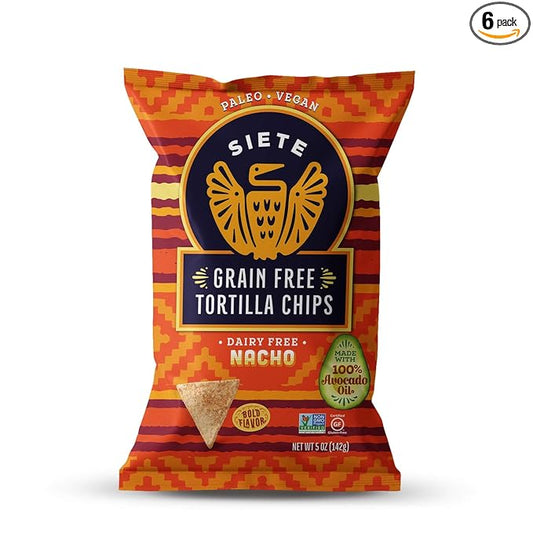 Siete Tortilla Chips | Grain Free | Gluten Free Chips | Paleo & Vegan Snacks | Non GMO | Nacho, 5 Oz (Pack of 6)