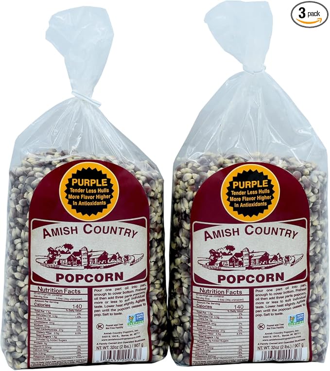 Amish Country Popcorn | 2-2 lbs Bags - Purple Kernels | Old Fashioned, Non-GMO and Gluten Free