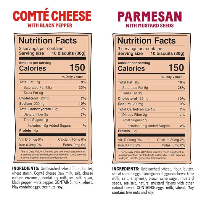 Michel et Augustin Gourmet Crackers Variety Pack: 2 Parmesan with Mustard Seeds and 1 Comté Cheese with Black Pepper, Savory Party Crackers, French Snacks, 3-Pack, 3.5 oz. Bags