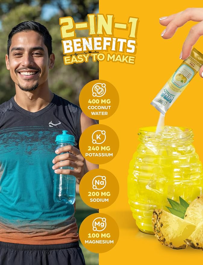 Electrolyte Drink Mix ??Pineapple Agua Fresca Flavor | Sugar-Free Hydration Powder with Coconut Water & Minerals | 15 Single-Serve Stick Packs, Low Calorie, Natural Flavor