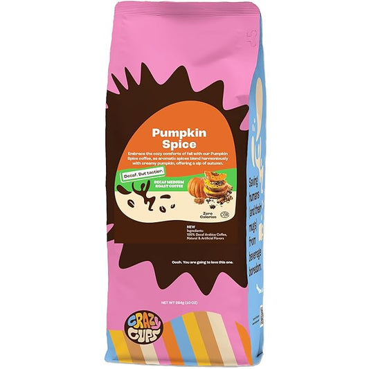 Crazy Cups Decaf Flavored Coffee, Decaffeinated Pumpkin Spice Coffee,Enjoy Hot or Iced, 10oz