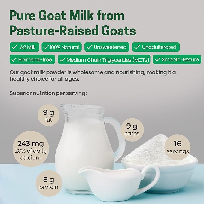 Z Natural Foods Goat Milk Powder - Pure Netherlands Full Cream Milk, Powdered Goat Milk, Highly Nutritious, Easy Digestion - Whole Goats Milk for Adults for Smoothies, Cooking, Baking, 1 lb