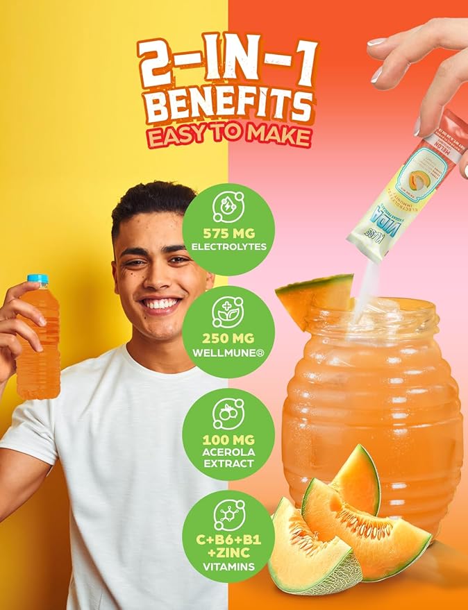 Hydration + Immunity Sugar-Free Powder Packets Mango, Horchata Fresa & Cantaloupe Electrolyte Agua Fresca Drink Mix Wellmune & Acerola Extract 15 Single Serve Sticks Low Calorie