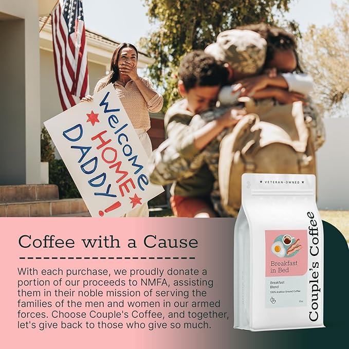 Couple?™s Coffee Ground Coffee | Gives Back to Military Families | Breakfast in Bed | Breakfast Blend Coffee | Made with 100% Arabica Beans | 12oz bag brews about 34 cups