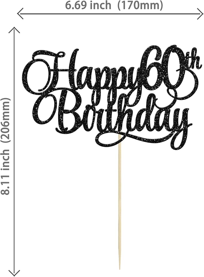 1 Pack Happy 60th Birthday Cake Topper Gold Glitter Number 60 Sixty Years Old Birthday Cake Pick Decoration For 60th Birthday Celebrating Anniversary Party Supplies