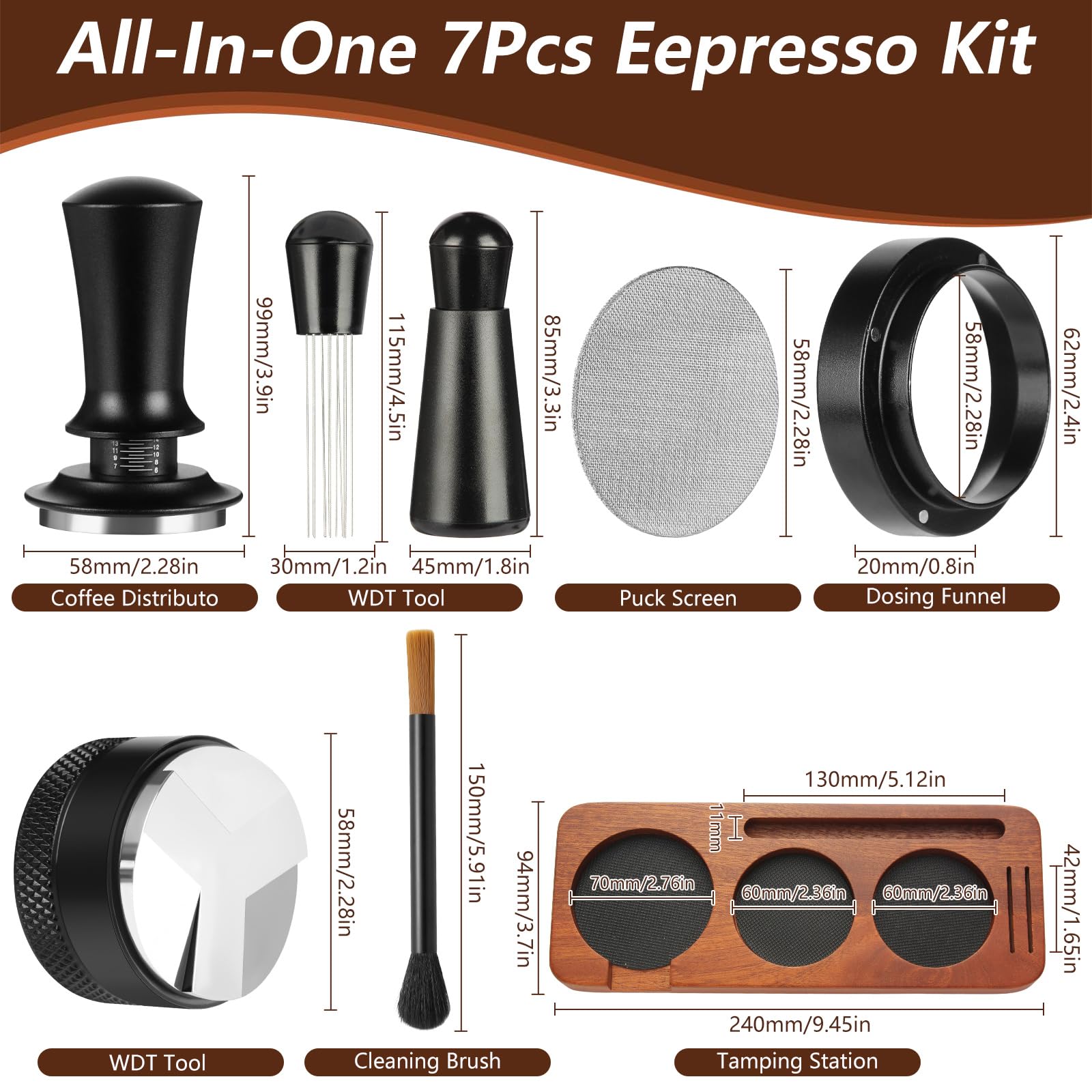 Mytdkxin 7 PCS Espresso Accessories,WDT Tool Espresso Machine Tamper Tools