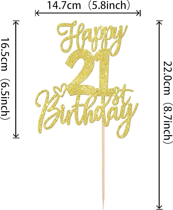 1 PCS Happy 21st Birthday Cake Topper Glitter Cheers to 21 Years Birthday Cake Pick Twenty One 21 Fabulous Cake Decoration for Happy 21st Birthday Anniversary Party Decorations Supplies Gold