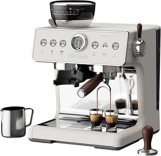Espresso Machine with Grinder, 20 Bar Espresso Machine with Milk Frother, Expresso Coffee Machines for Home, Professional Espresso Maker, Cappuccino & Latte Machine for Home (White)