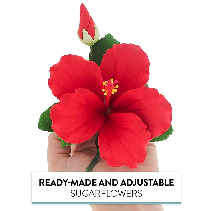 Global Sugar Art Hibiscus Sugar Cake Flowers Spray, Red Hawaiian Cake Flower Large, 1 Count by Chef Alan Tetreault
