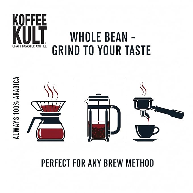 Koffee Kult Dark Roast Coffee Beans - Rich & Bold with Chocolate & Cinnamon Notes, Smooth Finish 100% Arabica, Ethically Sourced Resealable 12oz package