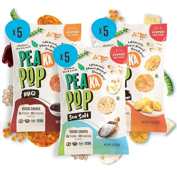 PeaKaPop Veggie Chips ??Plant-Based, Healthy Veggie Crisps with Pea, Lentil & Chickpea Protein ??Vegan, Gluten-Free, Popped Chips ??Snack Size for Kids & Adults ??1 oz Bags (15-Pack) ??Variety Pack