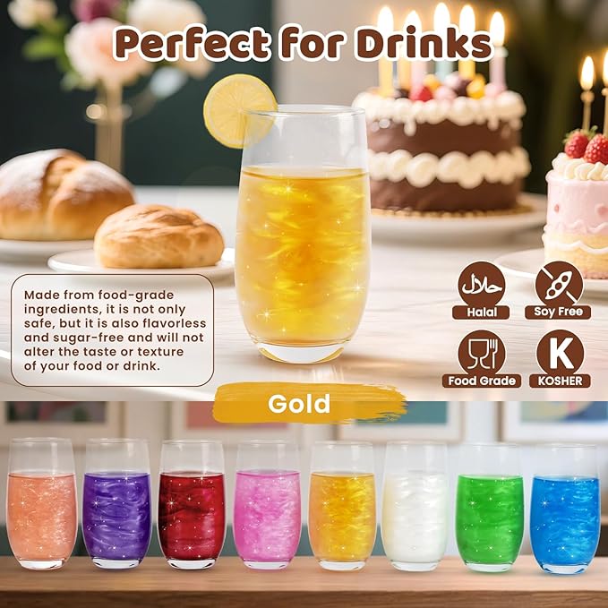 Shimmer Gold Edible Glitter Spray, 5g Edible Glitter for Drinks, Cocktails, Baking, Edible Luster Dust for Cake Decorating, Chocolate, Strawberry