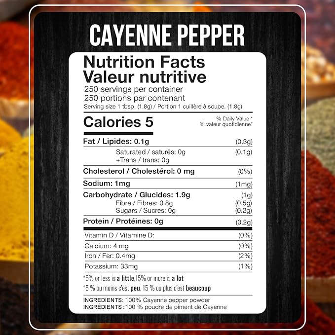 Fresh Finest Cayenne Pepper Powder 15.87 oz Bold Flavor all Natural Red Pepper Spice 50,000 SHU Heat, Commercial and Home Cooking