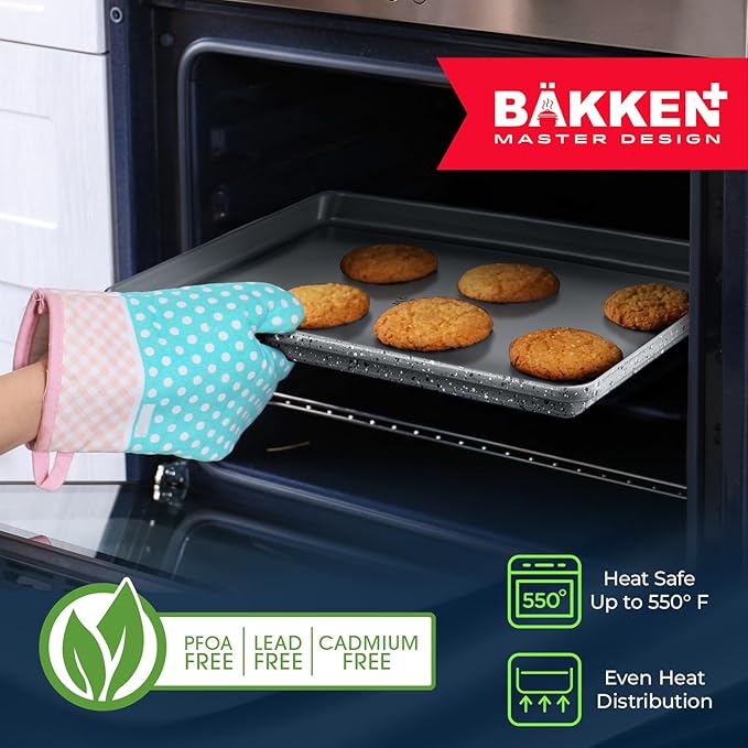 Bakken 8-Piece Stackable Bakeware Set - Ceramic Non-Stick Coating, Baking Sheets, Assorted Baking Pans, PTFE, PFOA & PFOS Free - Healthy Baking, Ergonomic Handles, Cooling Rack, Non-Toxic, Oven-Safe