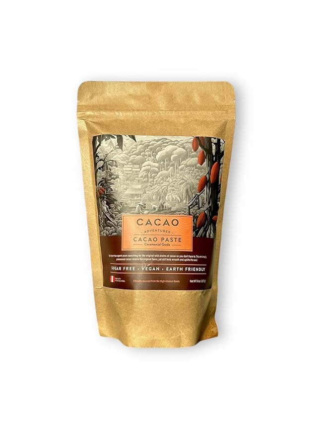 Cacao Adventures| Ceremonial Grade Cacao | 100% Pure | Dairy Free & Vegan | Unsweetened | Peruvian | High Amazon Basin, 8 oz