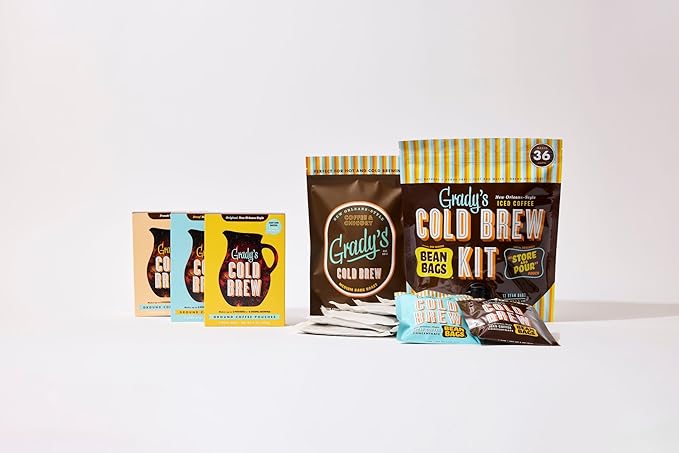 GRADY’S COLD BREW, New Orleans Style, 100% Arabica Ground Coffee & Chicory Pouches, SIX Bundles of 4 Easy-to-Brew Bean Bags, Makes 72 drinks