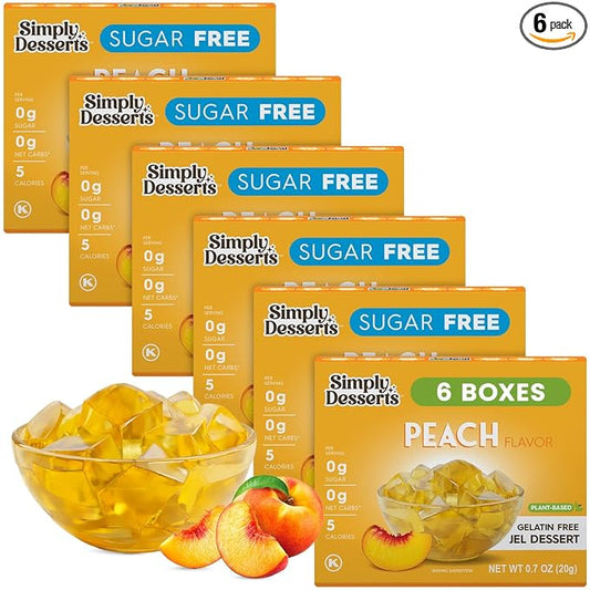 Simply Desserts Sugar-Free Peach Jel, 6-Pack ??Vegan Dessert, Keto Snacks, Diabetic Friendly & Kosher, 1.7 Oz Ea