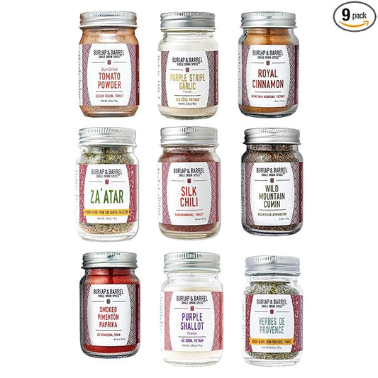 Burlap & Barrel 9-Pack Spice Gift Set ??9 Full-Size Jars of Favorite Spices for the Curious Cook ??Includes Cinnamon, Garlic, Lime & More Seasonings - As Seen On Shark Tank
