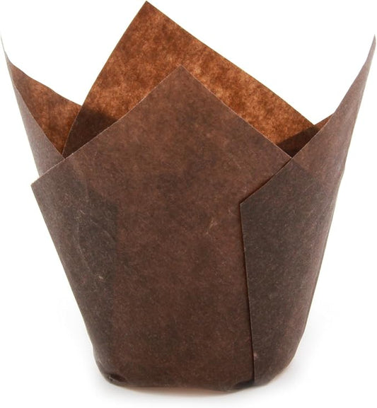 Brown Tulip Baking Cups, Medium Size, for Muffins, Cupcakes, Eco Friendly, Disposable, Non-Stick - by Ecobake (100)