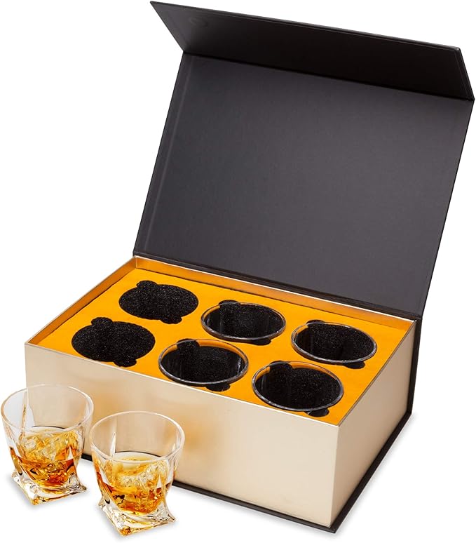 KANARS Crystal Whiskey Glass - Set of 6 Rocks Glasses 10 Oz in Luxury Box - Lowball Bar Tumblers for Scotch Cocktail Irish Whisky Cognac Rum - Gifts for Men Dad - Ultra Clear