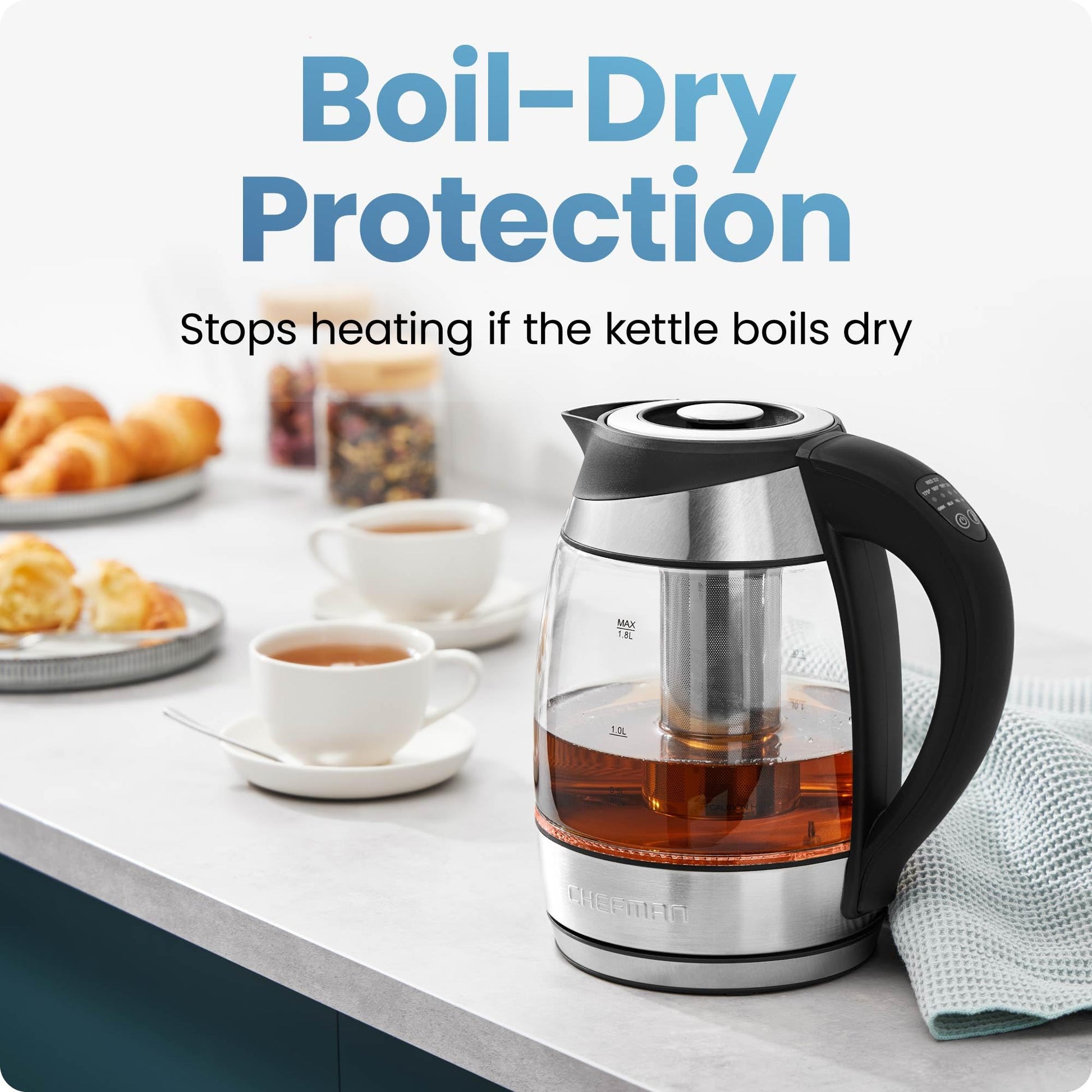 Chefman Electric Kettle with Temperature Control, 5 Presets LED Indicator Lights, Removable Tea
