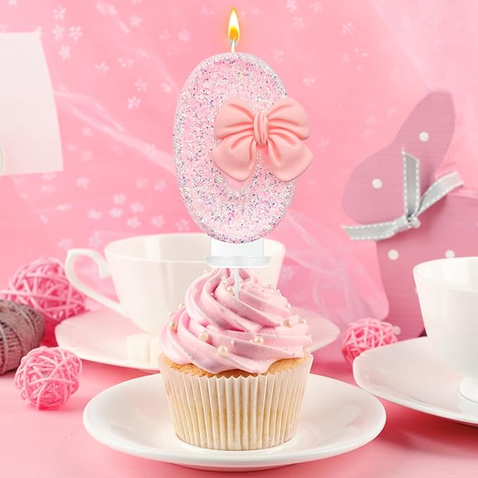 Birthday Cake Candles, Pink Glitter with Bow Cake Candles, Birthday Party Cake Toppers, Cute Birthday Candle Decorations (0)