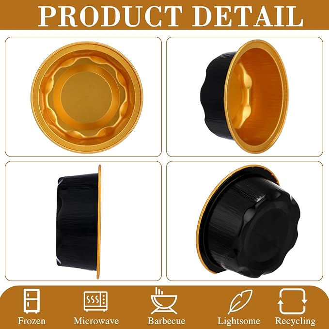 Eaasty 150 Pcs Baking Cups with Lids, 1.6 oz Muffin Cupcake Liners Aluminum Foil Mini Cake Pans Small Disposable Ramekins Flan Containers with Lids for Christmas, Birthday, Various Holiday(Black Gold)