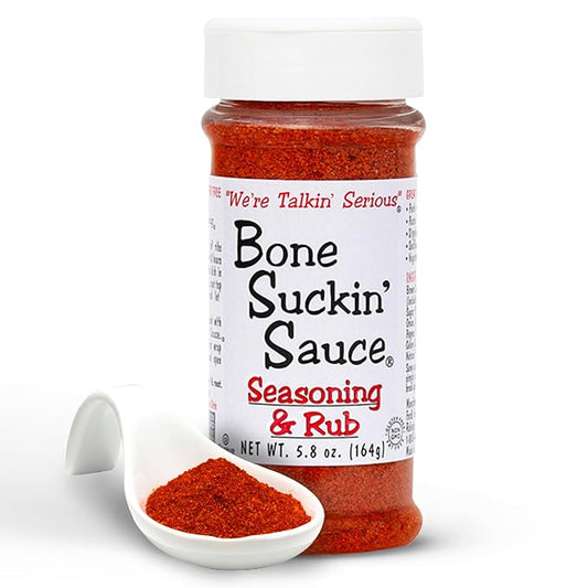 Bone Suckin' Seasoning & Rub, Original Blend, 5.8 Oz, Grilling Rubs, Dry Pork Rub, Gluten-Free, Non-GMO, Kosher, Great on Ribs, Pork, Beef, Chicken, Seafood, Pasta, Vegetables, Even Popcorn and No Msg