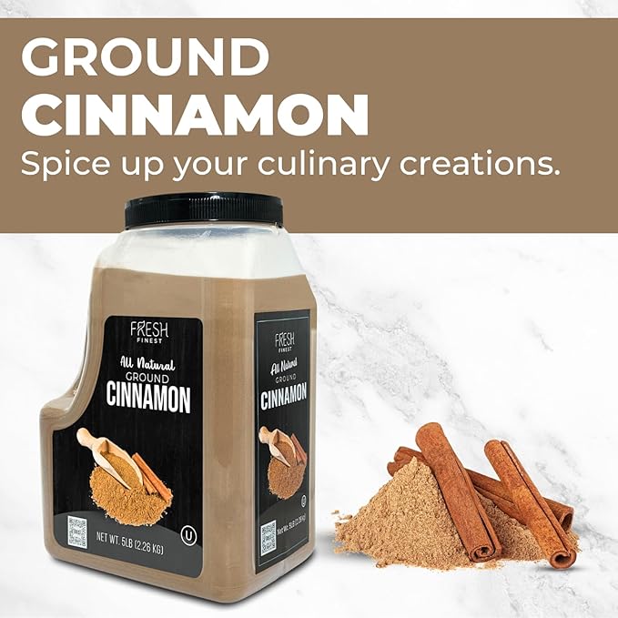 Fresh Finest Bulk 5LB Ground Cinnamon Powder - Kosher Certified Cinnamon Powder, Perfect for Desserts, Hot Tea, Cider, Meat Rubs, and More - 5 LB