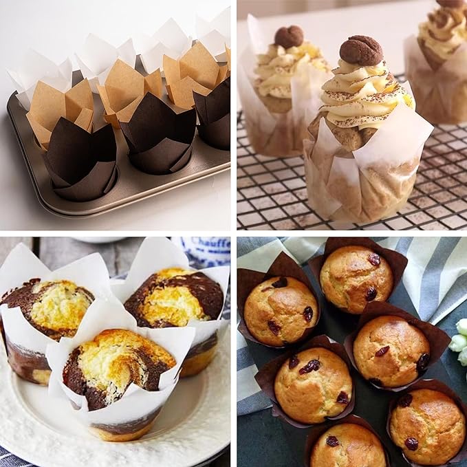 200pcs Tulip Cupcake Liners, Premium Muffin Liners Holders for Baking Cups, Greaseproof Cupcake Wrappers in Standard Size, Classic Parchment Paper Cupcakes Liner for Party, Christmas by JIRNGLA