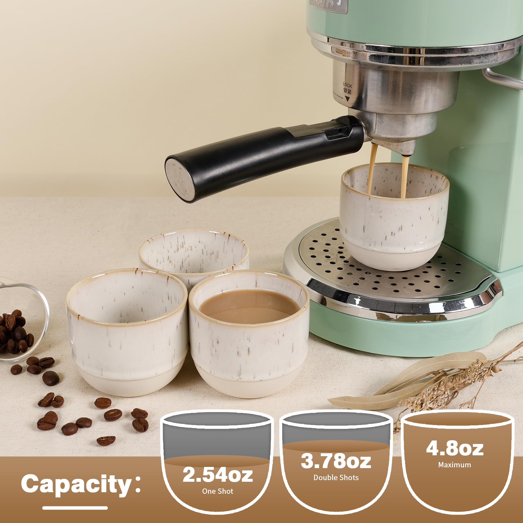 ZEBERBO Ceramic Espresso Cups Set of 4, Double Walled Espresso Coffee Mugs for Nespresso Cups