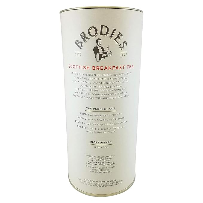 Brodies Tea, Scottish Breakfast Tea, Black Tea Imported from Scotland, Canister of 50 Bags (Pack of 1)