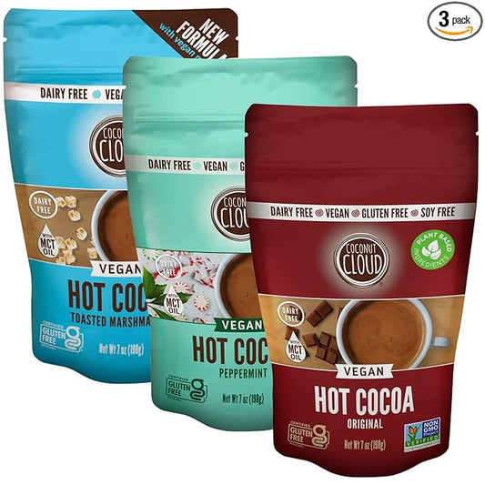 Coconut Cloud: Vegan, Natural, Delicious, Creamy Chocolate | Made in Colorado from Premium Milk Powder (Non-GMO, Gluten Free), Winter Cocoa Bundle, 7oz Each (Original, Toasted Marshmallow & Peppermint)??,<div>