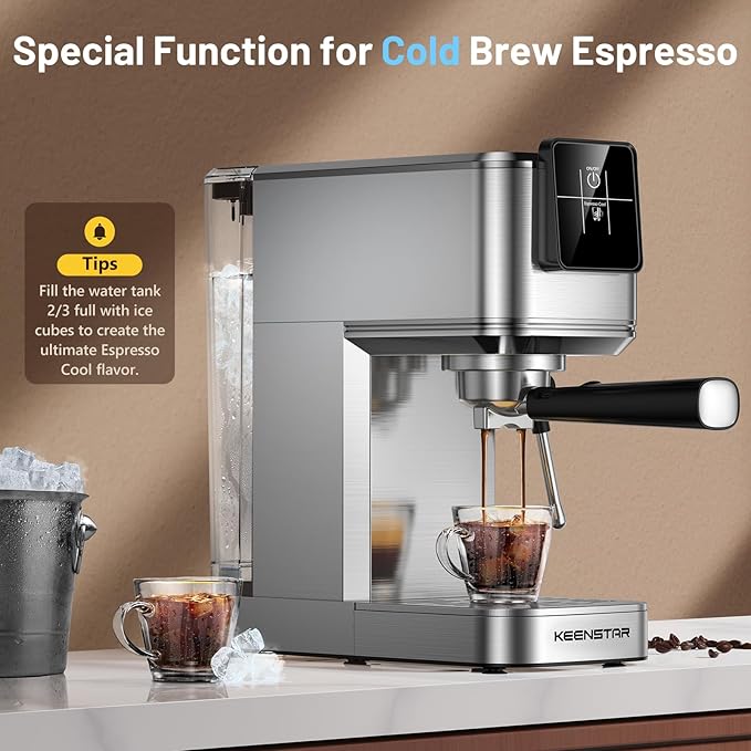 Espresso Coffee Machine with Milk Tank, 20Bar Hot & Iced Coffee Machine with Rapid Cold Brew, Touch Screen Espresso Maker with Steam Wand for Coffee Lover