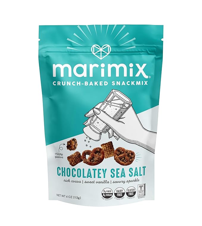 Marimix Snack Mix | Chocolatey Sea Salt 3 Pack | Crunch Baked Sweet & Salty Savory Plant Based Naturally Gluten Free Whole Grain Fiber Charcuterie Pretzel Trail Party Mix | No Artificial Ingredients